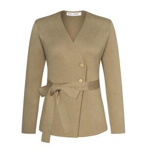 GRACE KARIN Shawl Collar Cardigan Sweater Blazer Jacket With Belt Camel Tan XL